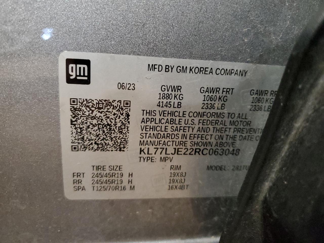 2024 Chevrolet Trax 2Rs VIN: KL77LJE22RC063048 Lot: 64480575