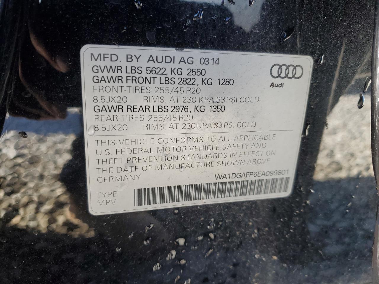 2014 Audi Q5 Premium Plus VIN: WA1DGAFP6EA099801 Lot: 64658695