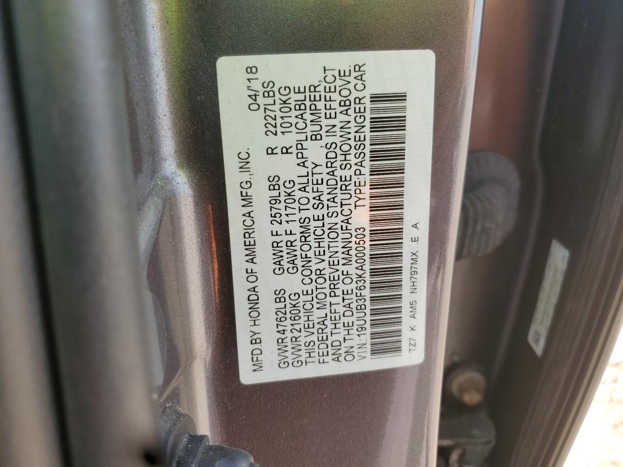 2019 Acura Tlx Technology VIN: 19UUB3F63KA000503 Lot: 64774565