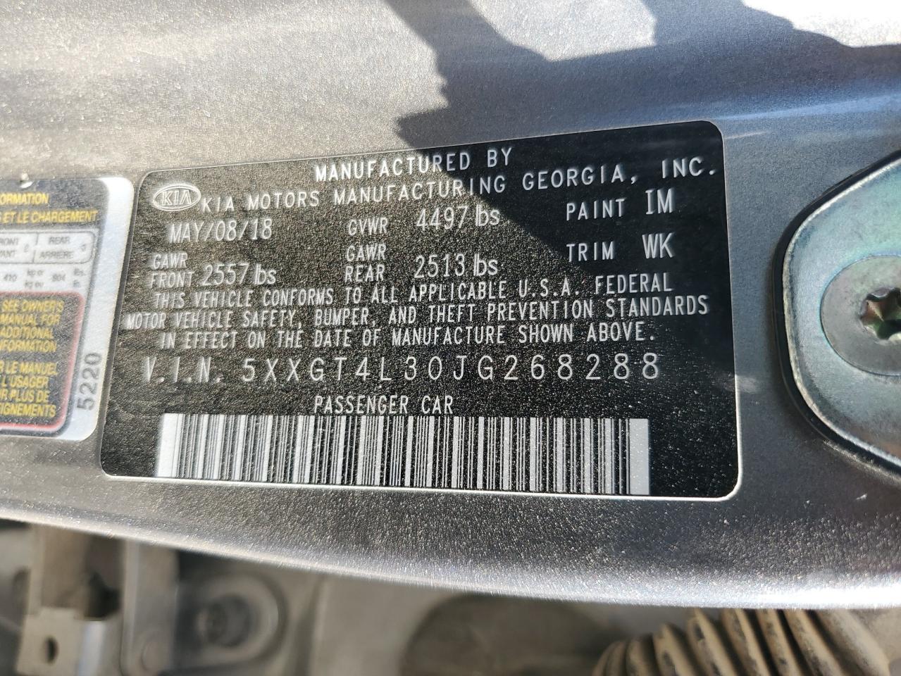 5xxgt4l30jg268288 5XXGT4L30JG268288 2018 Kia Optima Lx