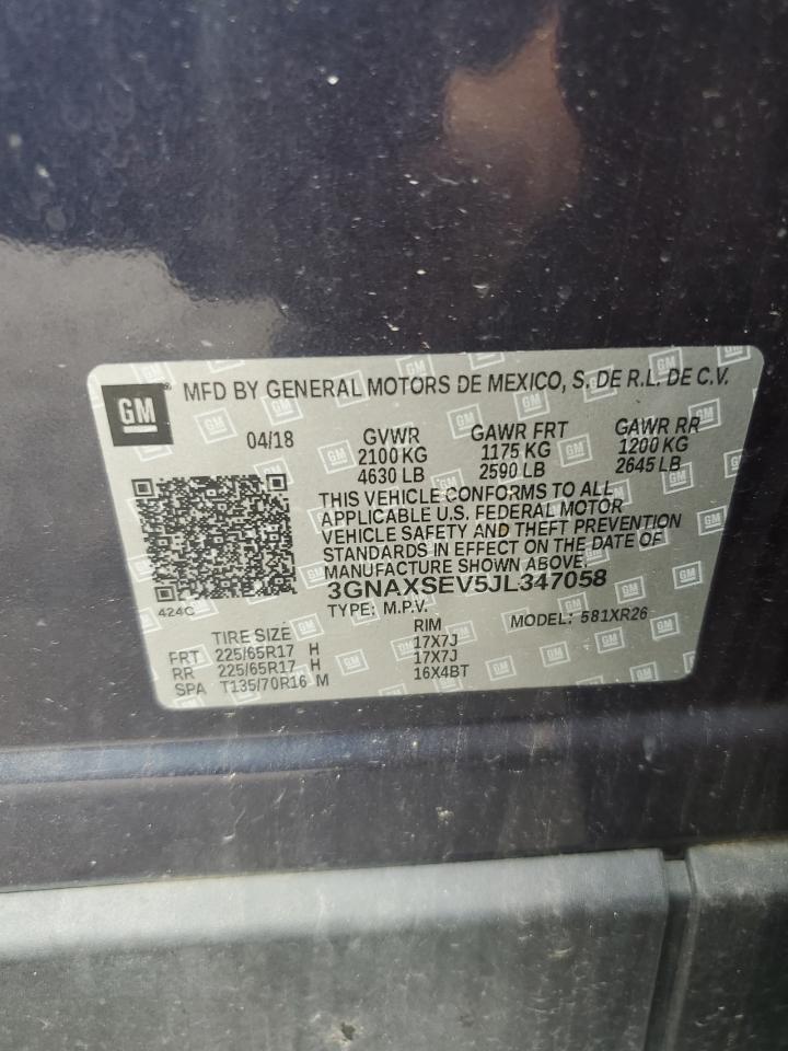 2018 Chevrolet Equinox Lt VIN: 3GNAXSEV5JL347058 Lot: 65590265