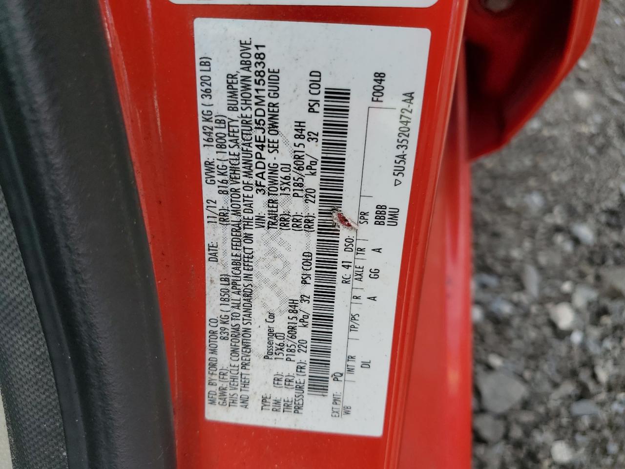 2013 Ford Fiesta Se VIN: 3FADP4EJ5DM158381 Lot: 64381275
