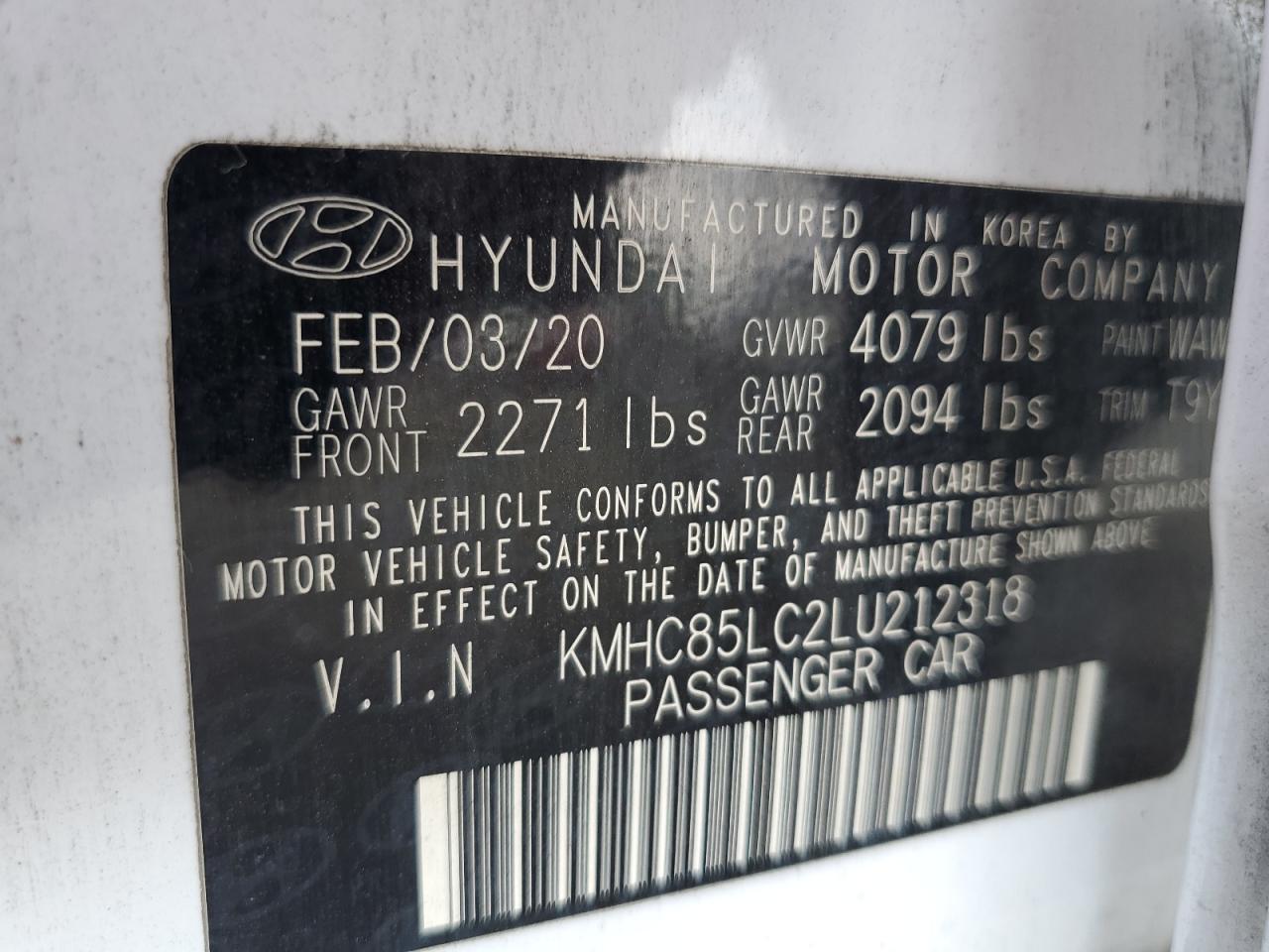 2020 Hyundai Ioniq Sel VIN: KMHC85LC2LU212318 Lot: 65203965