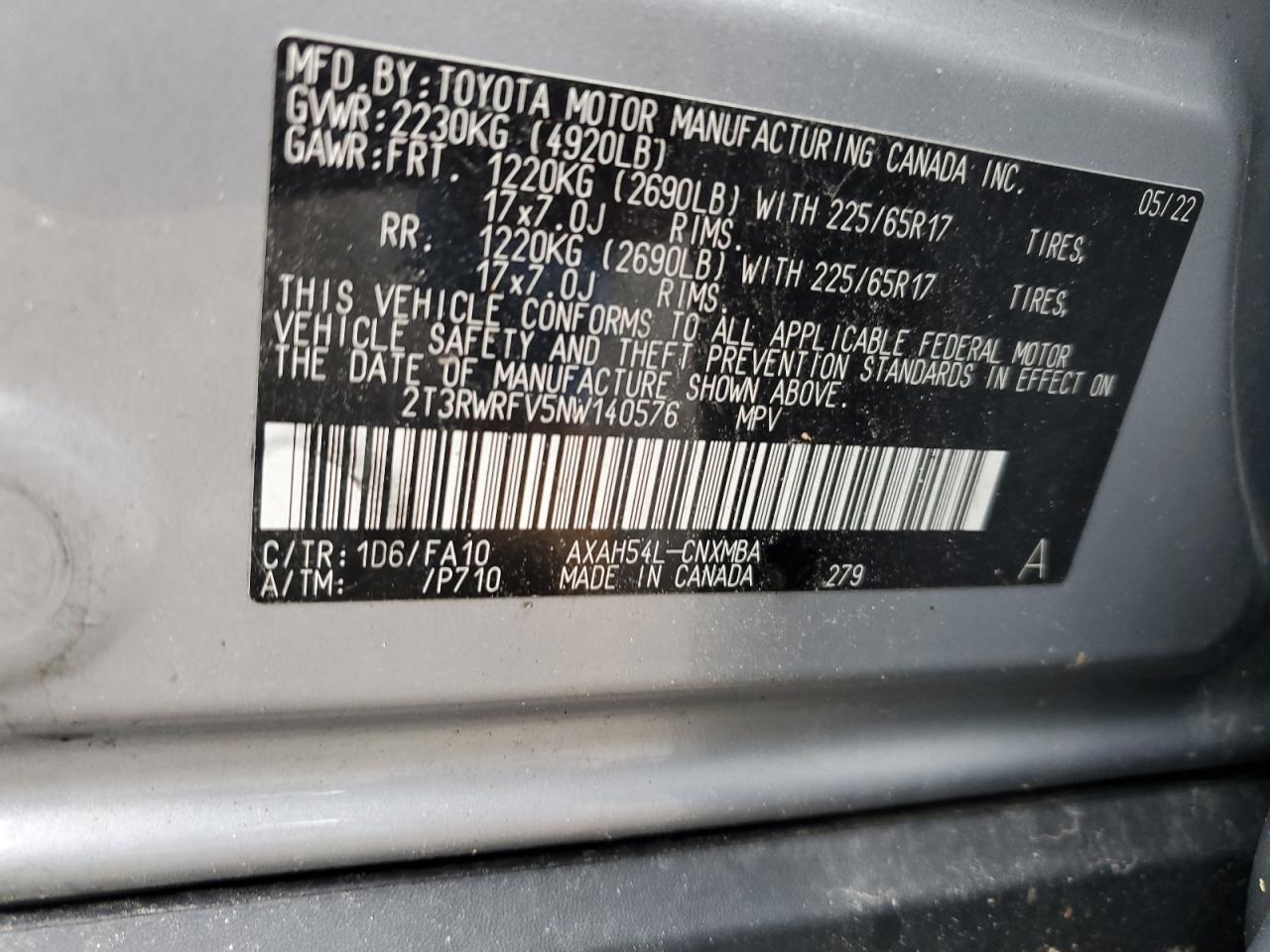 2022 Toyota Rav4 Xle VIN: 2T3RWRFV5NW140576 Lot: 63764205