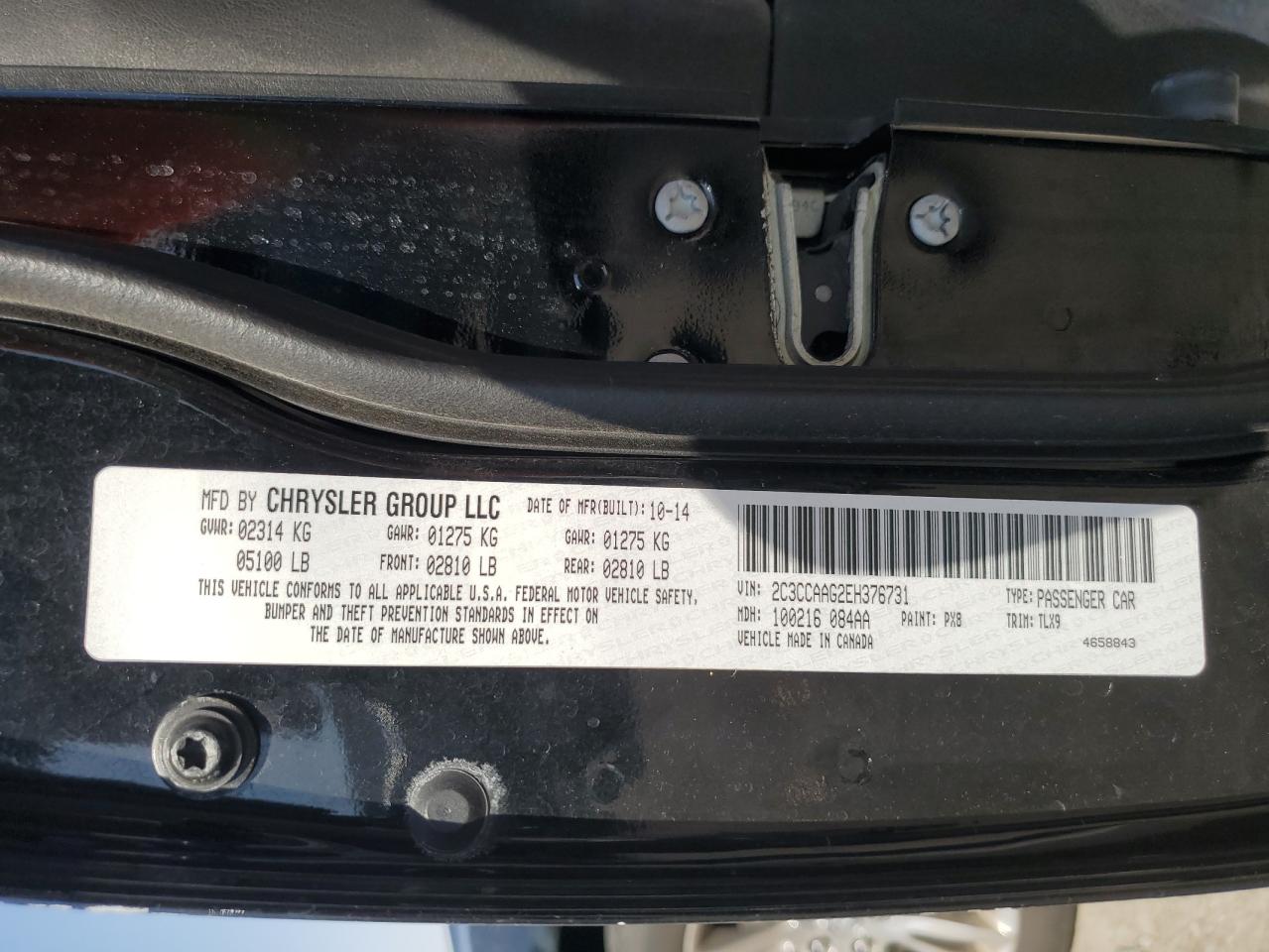 2014 Chrysler 300 VIN: 2C3CCAAG2EH376731 Lot: 61685965