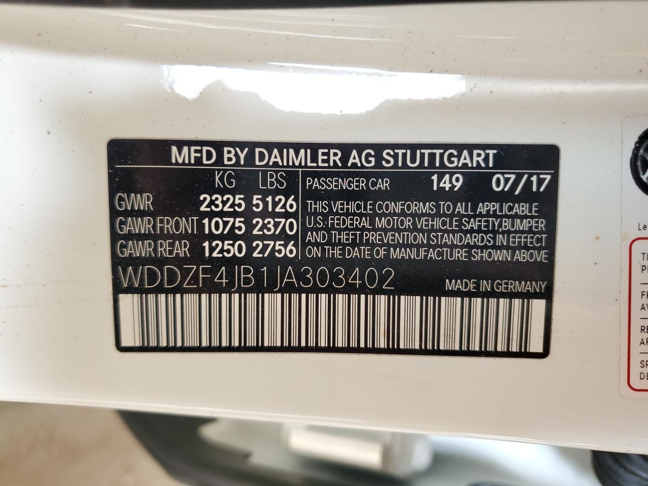 2018 Mercedes-Benz E 300 VIN: WDDZF4JB1JA303402 Lot: 63264775