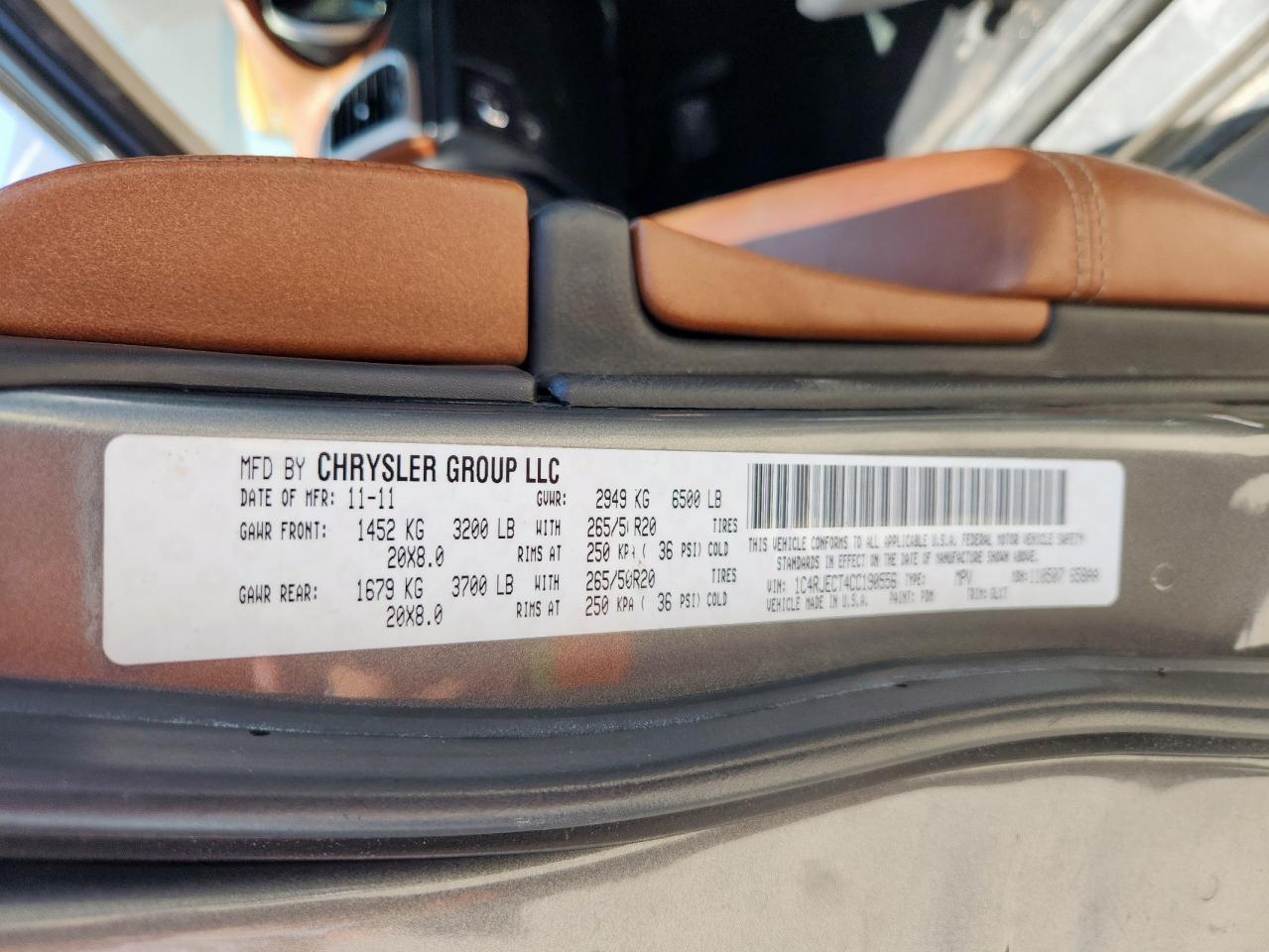 2012 Jeep Grand Cherokee Overland VIN: 1C4RJECT4CC190556 Lot: 65435285