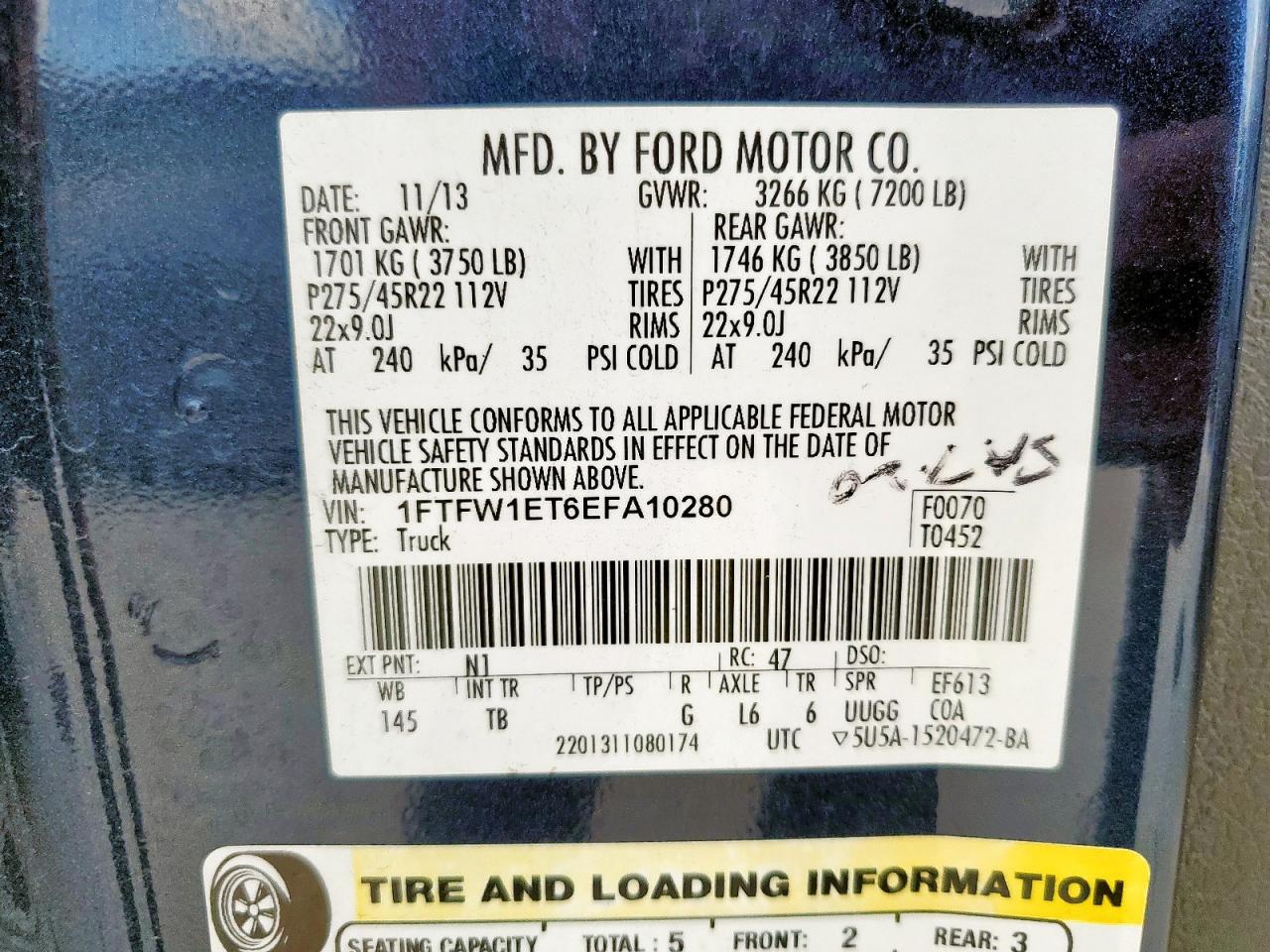 2014 Ford F150 Supercrew VIN: 1FTFW1ET6EFA10280 Lot: 64778045