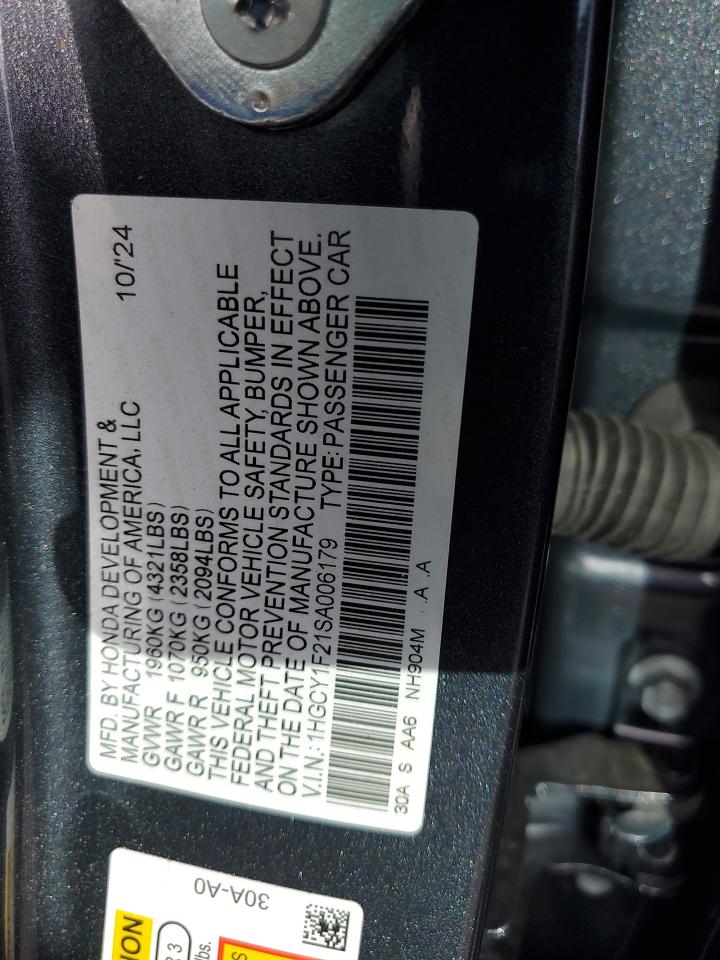 2025 Honda Accord Lx VIN: 1HGCY1F21SA006179 Lot: 65407035