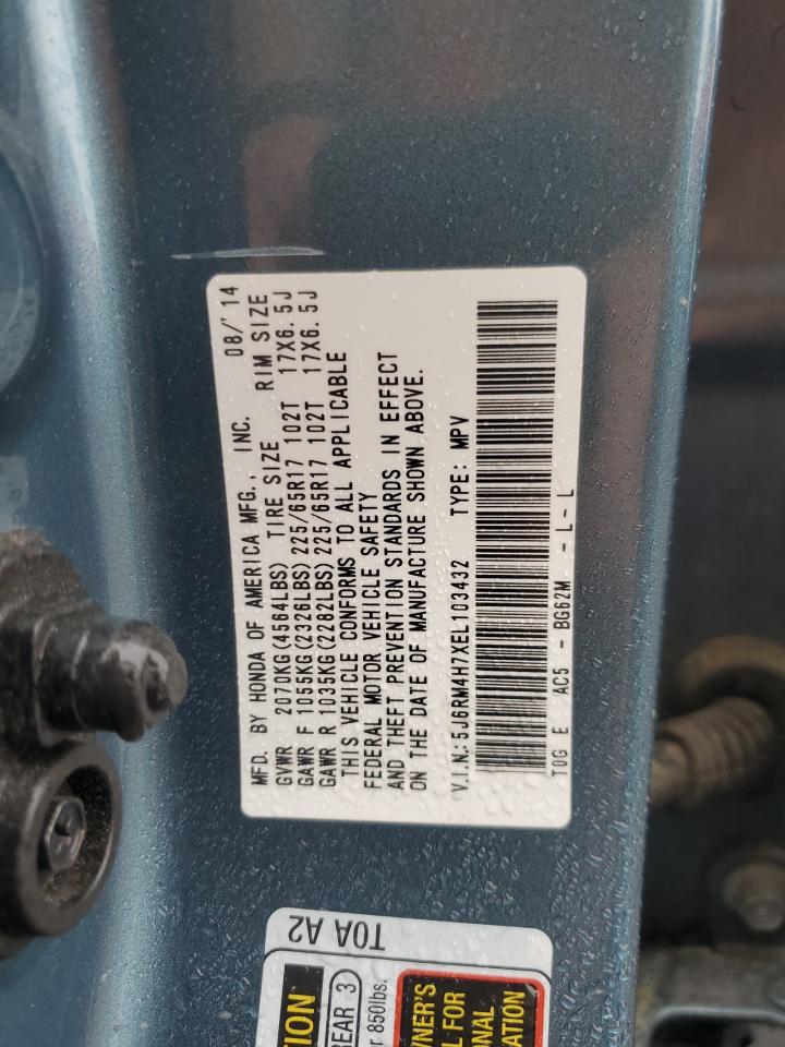 2014 Honda Cr-V Exl VIN: 5J6RM4H7XEL103432 Lot: 64466955