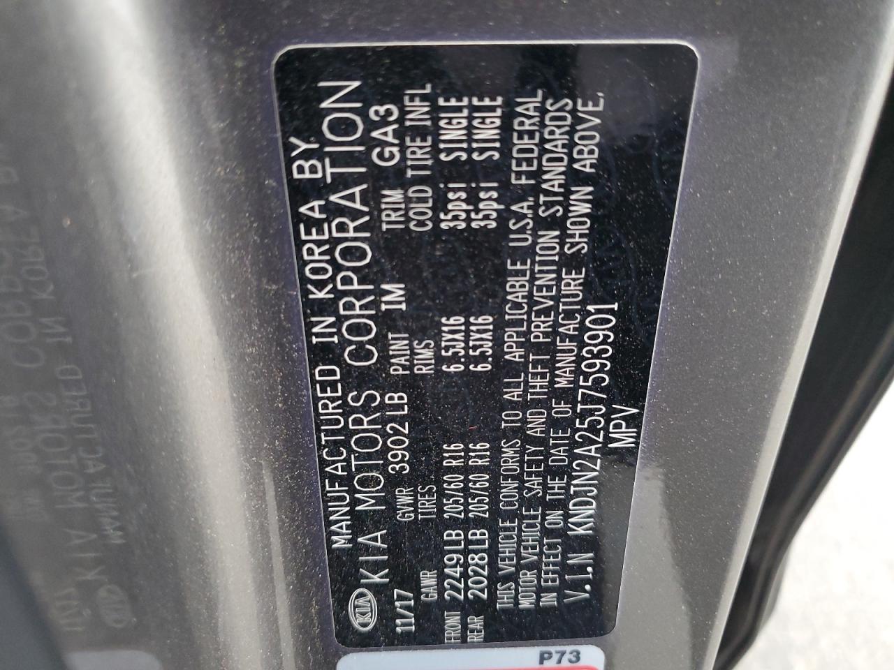 2018 Kia Soul VIN: KNDJN2A25J7593901 Lot: 65292255