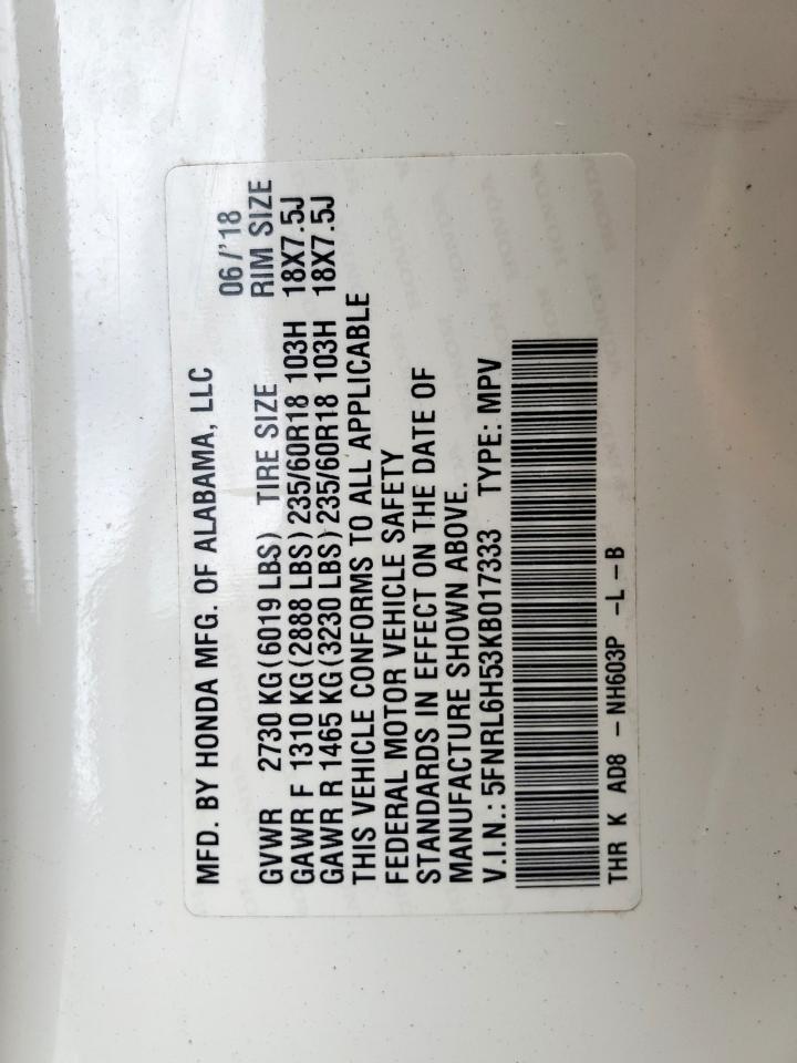 5FNRL6H53KB017333 HONDA All Models 2019