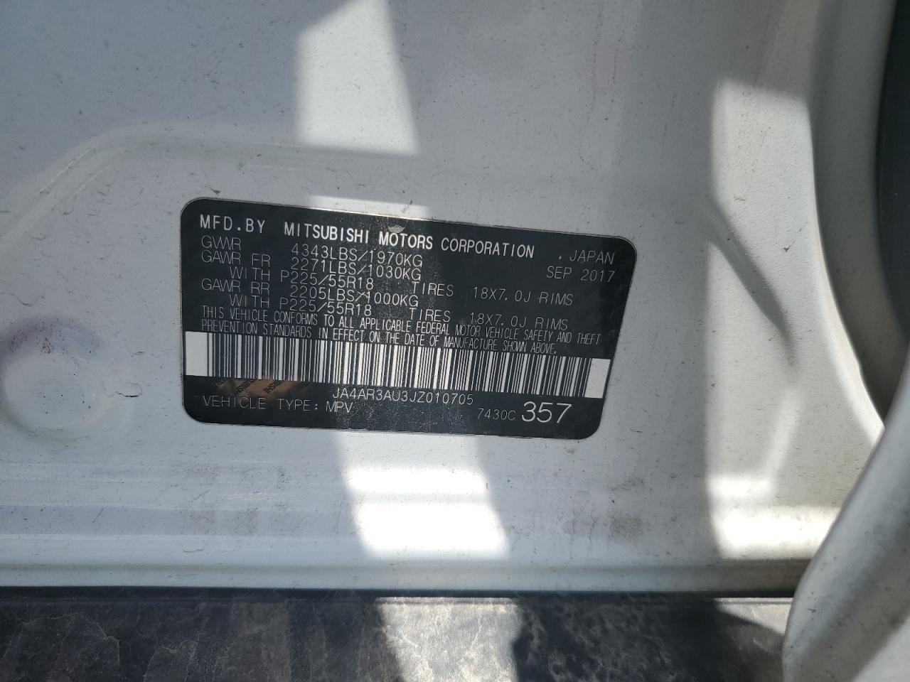 2018 Mitsubishi Outlander Sport Es VIN: JA4AR3AU3JZ010705 Lot: 63255275