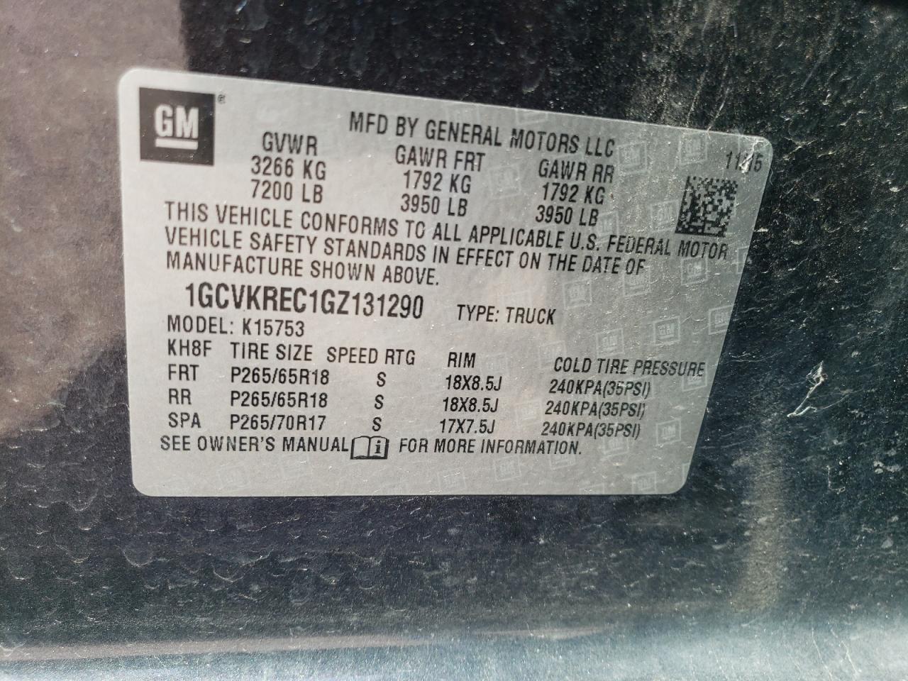 1GCVKREC1GZ131290 CHEVROLET ALL Models 2016