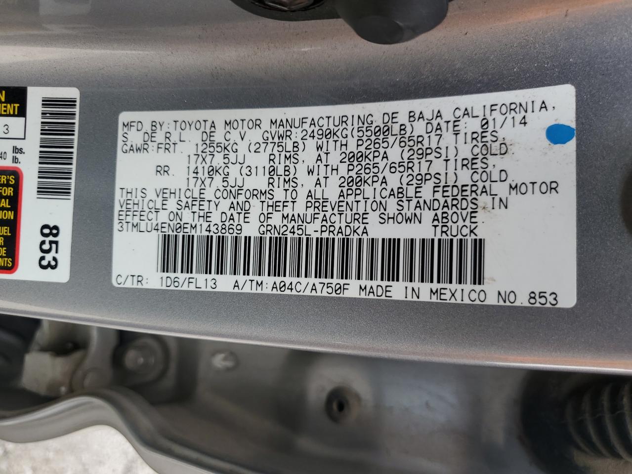 2014 Toyota Tacoma Double Cab VIN: 3TMLU4EN0EM143869 Lot: 64250335