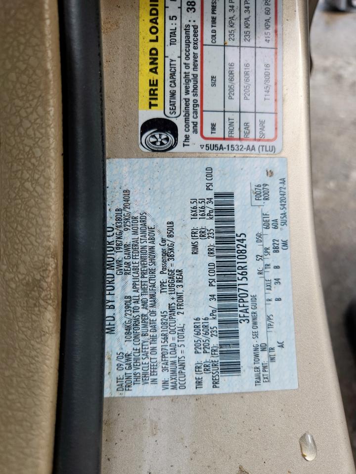 2006 Ford Fusion Se VIN: 3FAFP07156R108245 Lot: 63041545