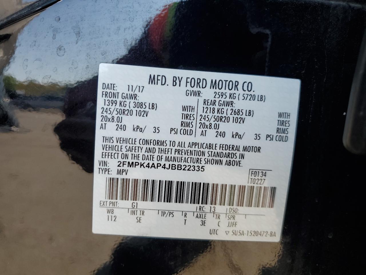 2018 Ford Edge Sport VIN: 2FMPK4AP4JBB22335 Lot: 65456065