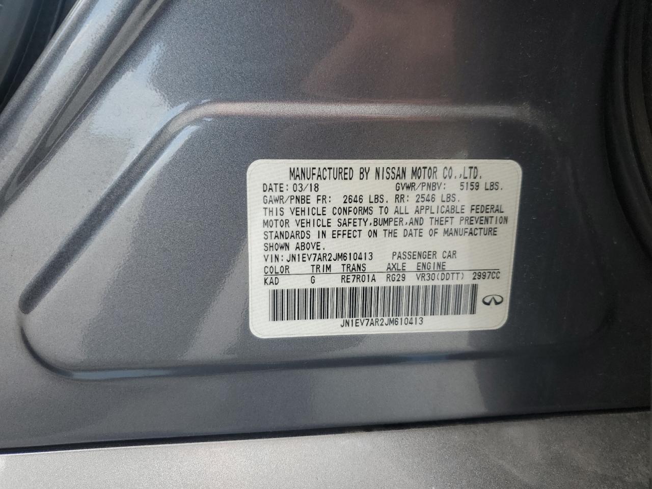 2018 Infiniti Q50 Luxe VIN: JN1EV7AR2JM610413 Lot: 65222265