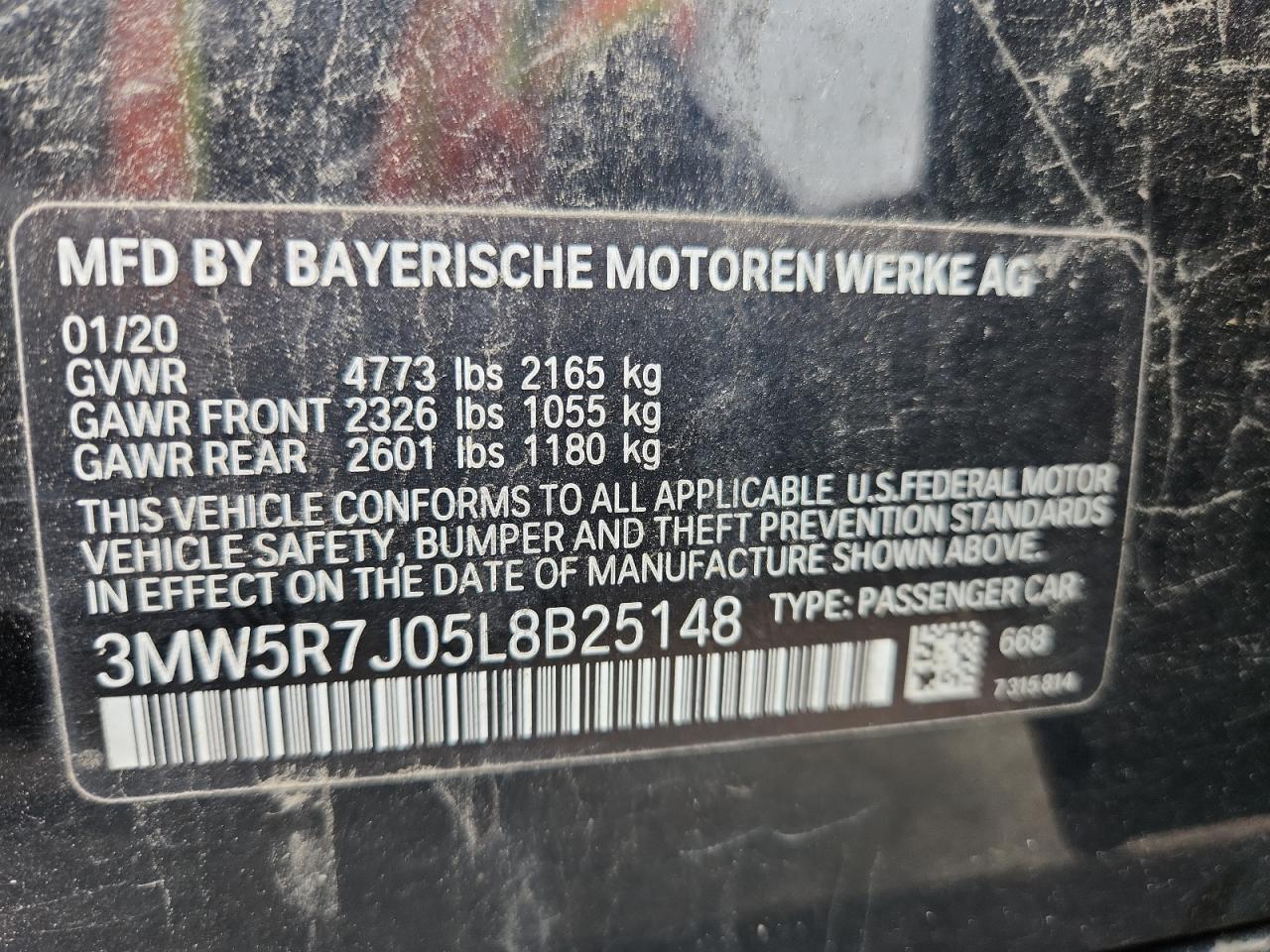 2020 BMW 330Xi VIN: 3MW5R7J05L8B25148 Lot: 64820425