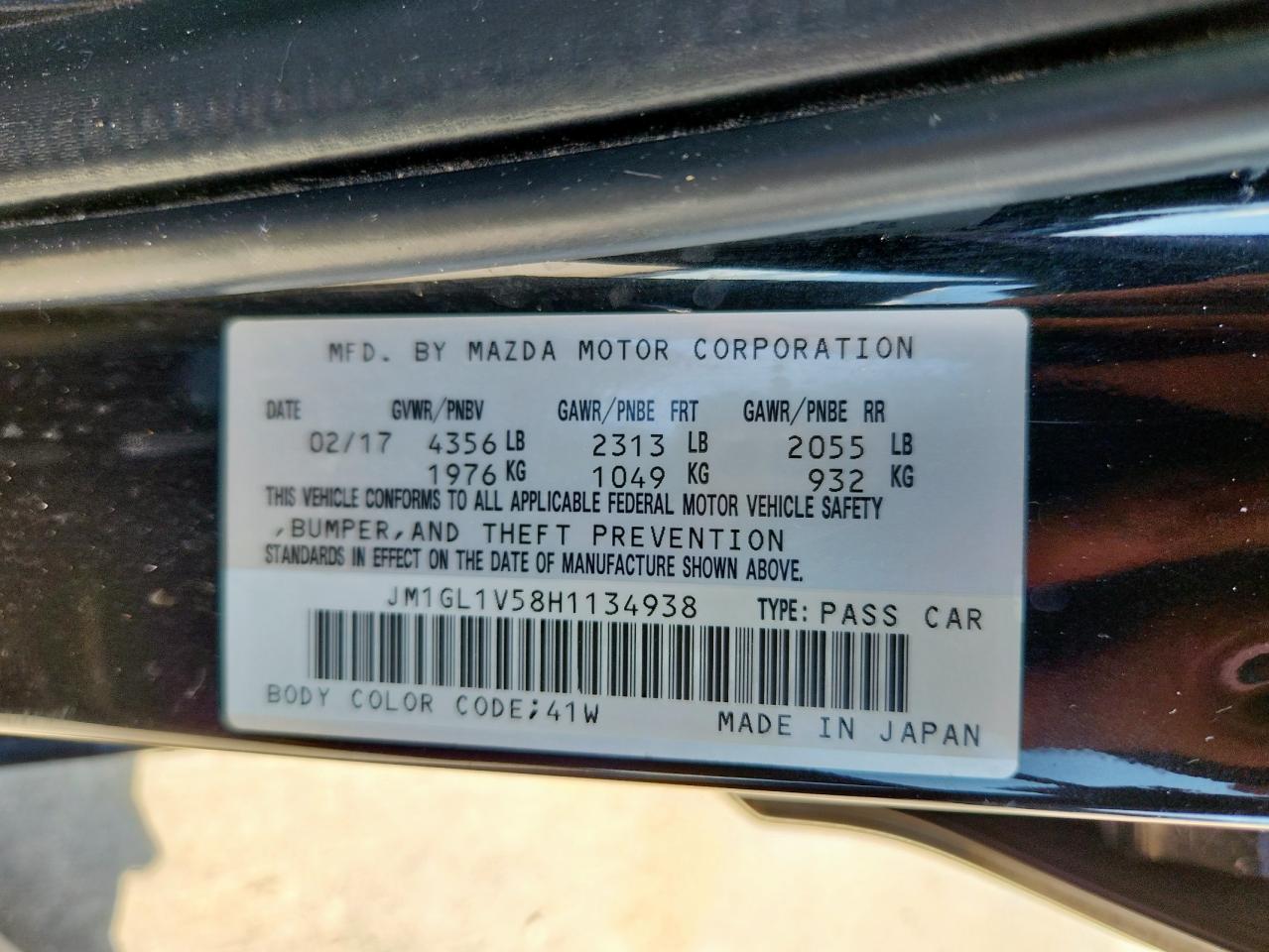2017 Mazda 6 Touring VIN: JM1GL1V58H1134938 Lot: 64015935