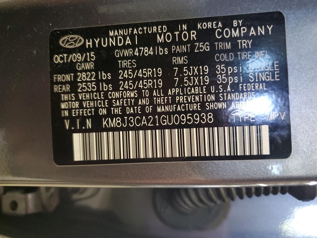 2016 Hyundai Tucson Limited VIN: KM8J3CA21GU095938 Lot: 65311945