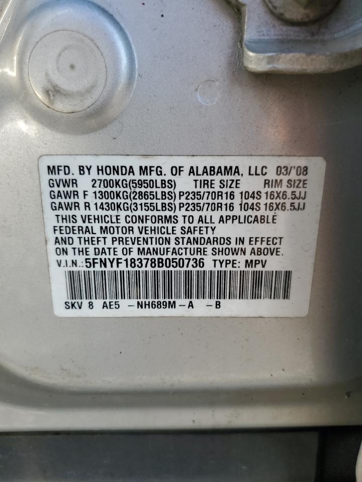 2008 Honda Pilot Se VIN: 5FNYF18378B050736 Lot: 65037165