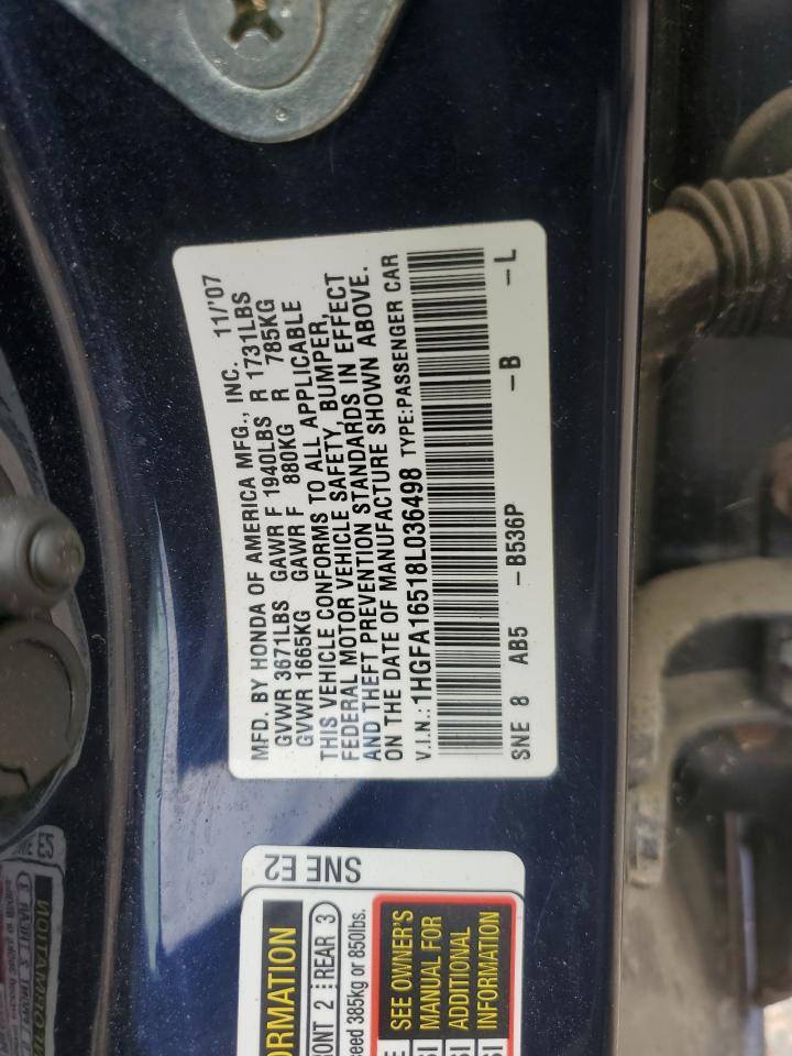2008 Honda Civic Lx VIN: 1HGFA16518L036498 Lot: 64969135
