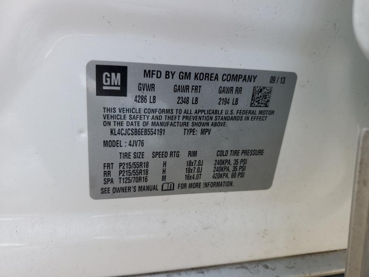 2014 Buick Encore VIN: KL4CJCSB6EB554191 Lot: 64515105