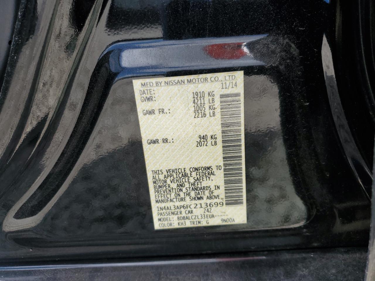 2015 Nissan Altima 2.5 VIN: 1N4AL3AP6FC213699 Lot: 65018225