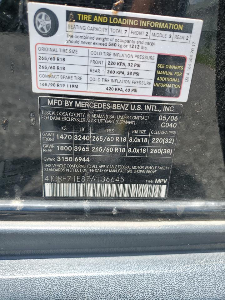 2007 Mercedes-Benz Gl 450 4Matic VIN: 4JGBF71E87A136645 Lot: 63075295