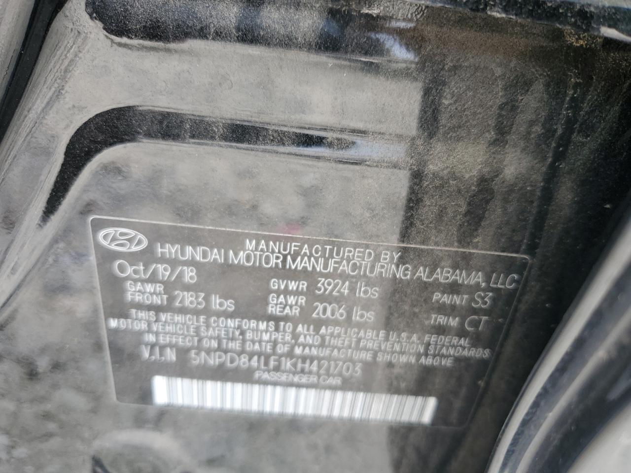 2019 Hyundai Elantra Sel VIN: 5NPD84LF1KH421703 Lot: 63462885