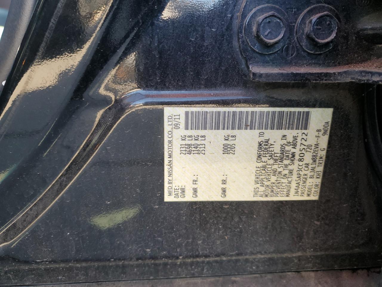 2012 Nissan Maxima S VIN: 1N4AA5AP3CC805722 Lot: 64977365