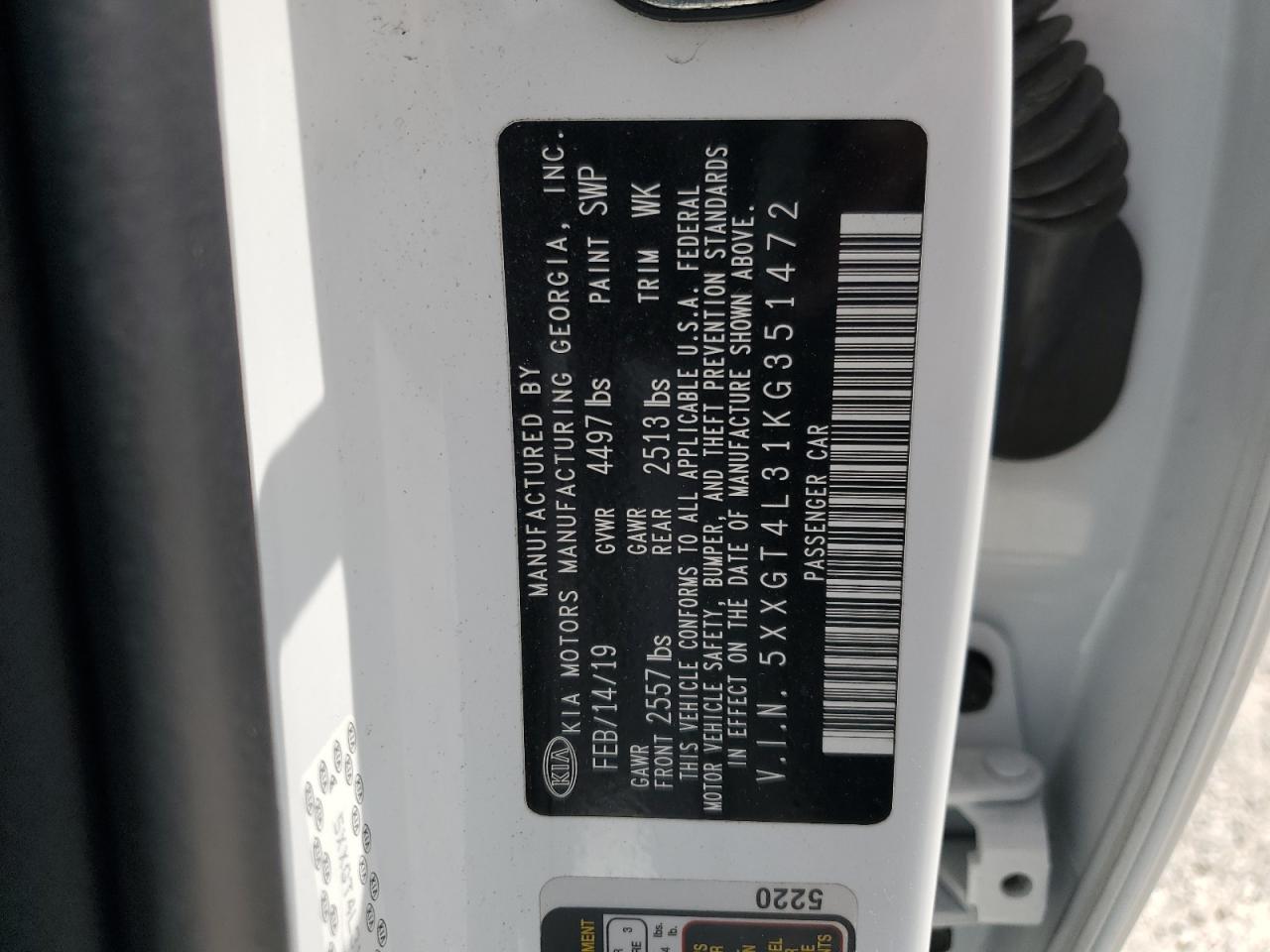 2019 Kia Optima Lx VIN: 5XXGT4L31KG351472 Lot: 64780175