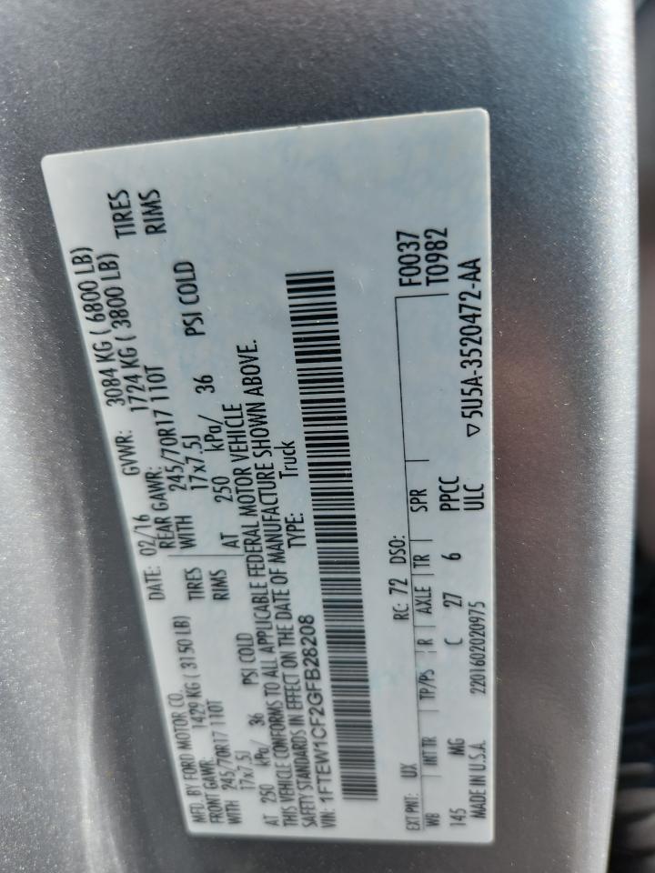 2016 Ford F150 Supercrew VIN: 1FTEW1CF2GFB28208 Lot: 63031495