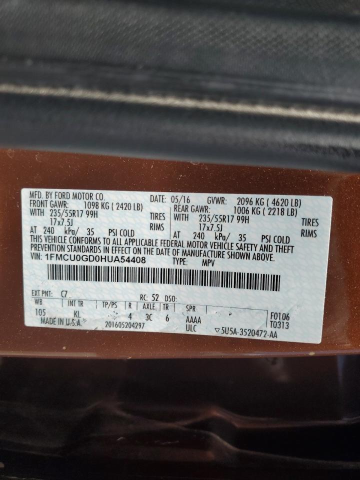 2017 Ford Escape Se VIN: 1FMCU0GD0HUA54408 Lot: 63419455
