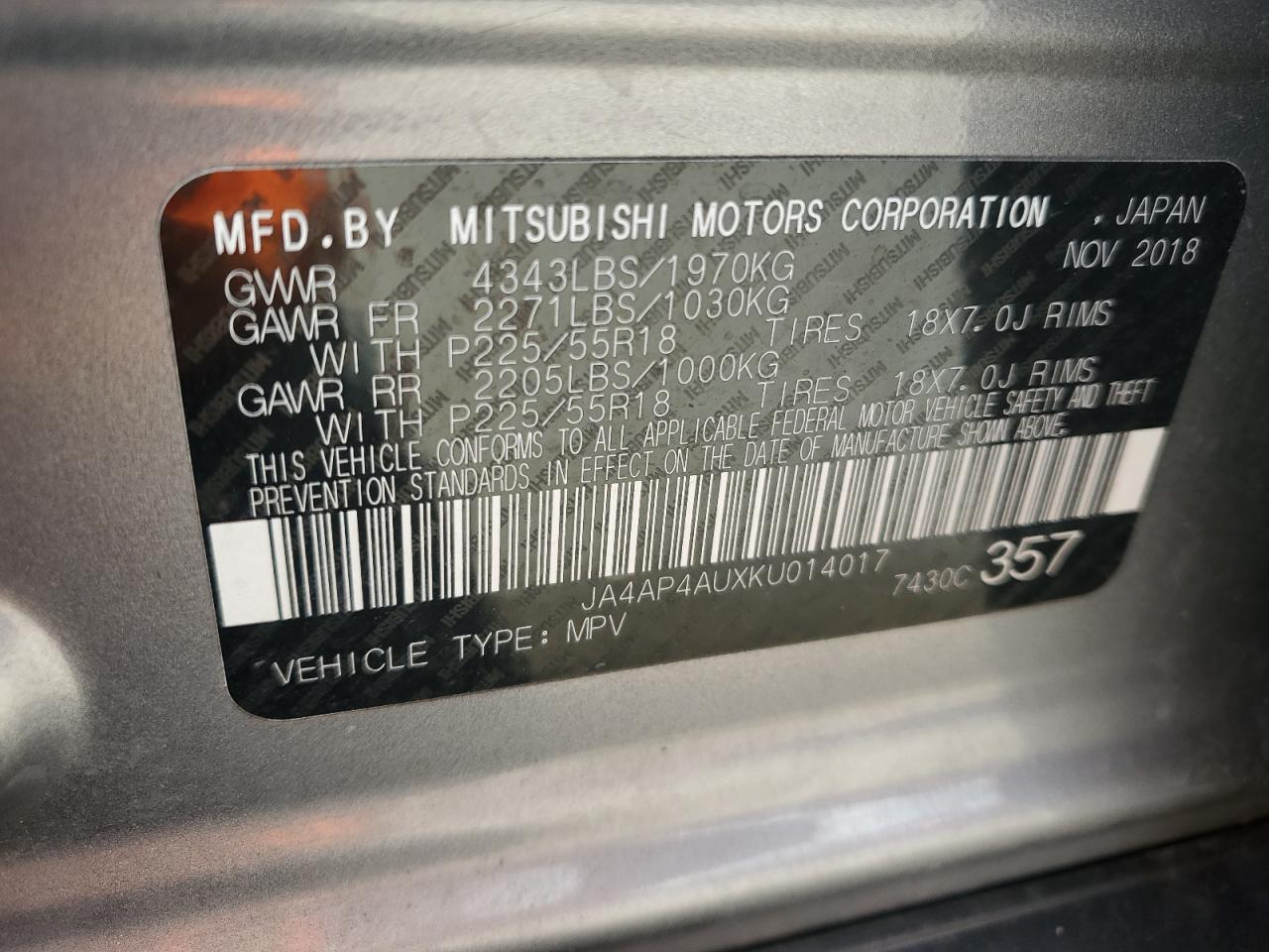 2019 Mitsubishi Outlander Sport Se VIN: JA4AP4AUXKU014017 Lot: 65189725