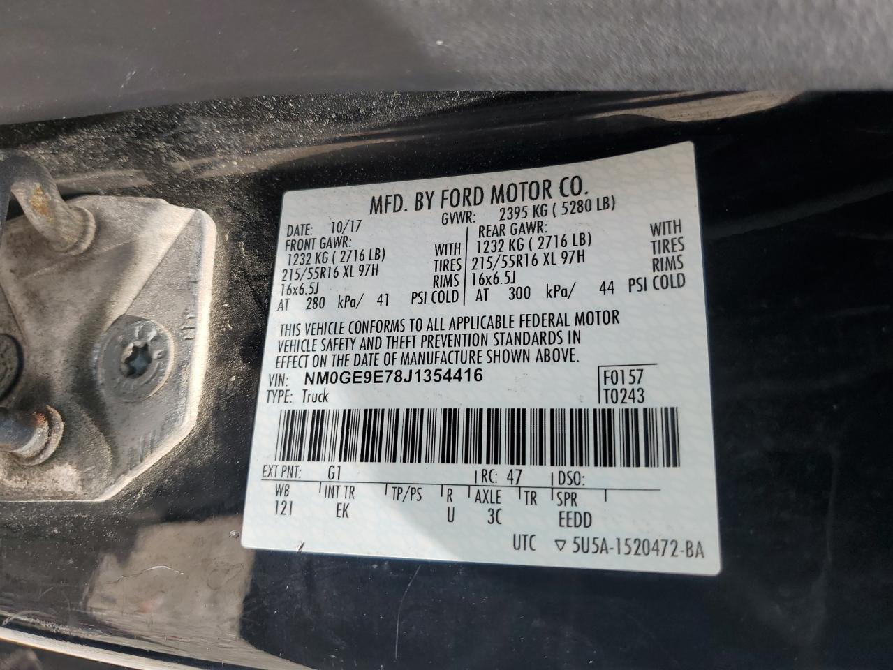 2018 Ford Transit Connect Xl VIN: NM0GE9E78J1354416 Lot: 64562895