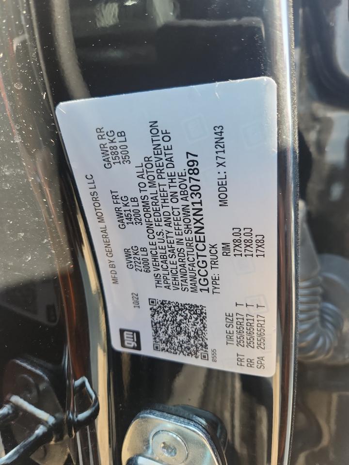 2022 Chevrolet Colorado Lt VIN: 1GCGTCENXN1307897 Lot: 63989885