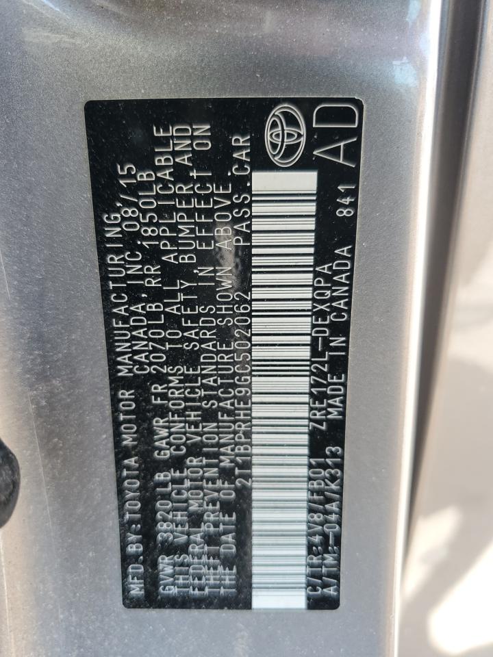 2T1BPRHE9GC502062 TOYOTA COROLLA 2016