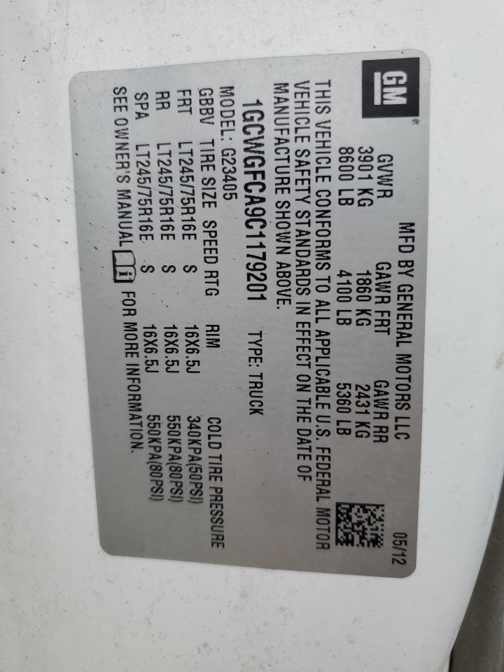 2012 Chevrolet Express G2500 VIN: 1GCWGFCA9C1179201 Lot: 65378705