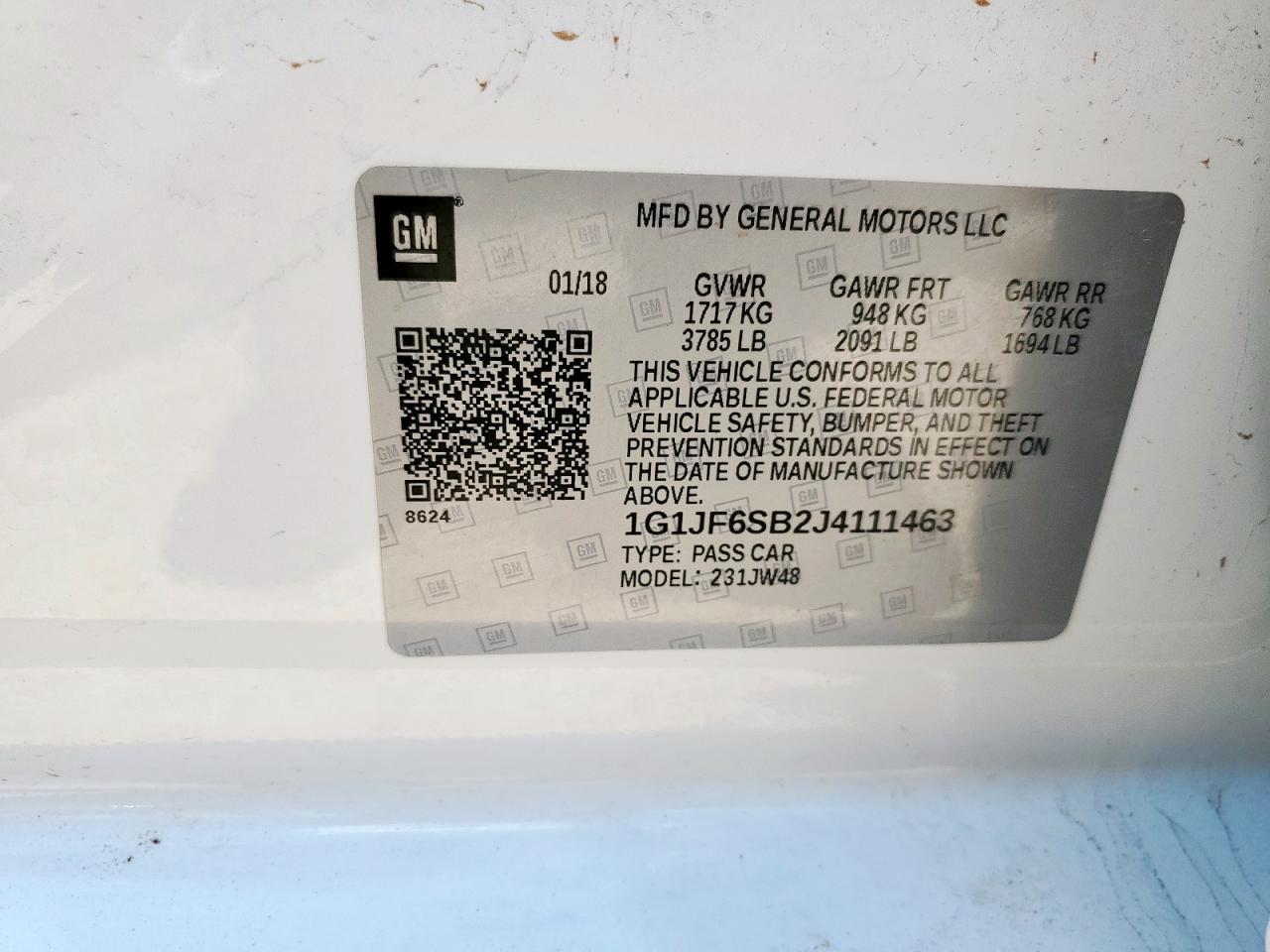 2018 Chevrolet Sonic Premier VIN: 1G1JF6SB2J4111463 Lot: 63758135