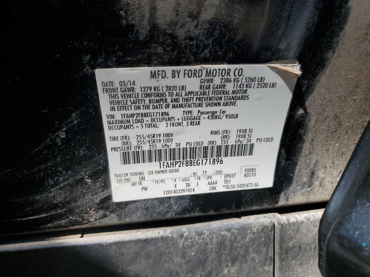 2014 Ford Taurus Limited VIN: 1FAHP2F88EG171896 Lot: 63668605
