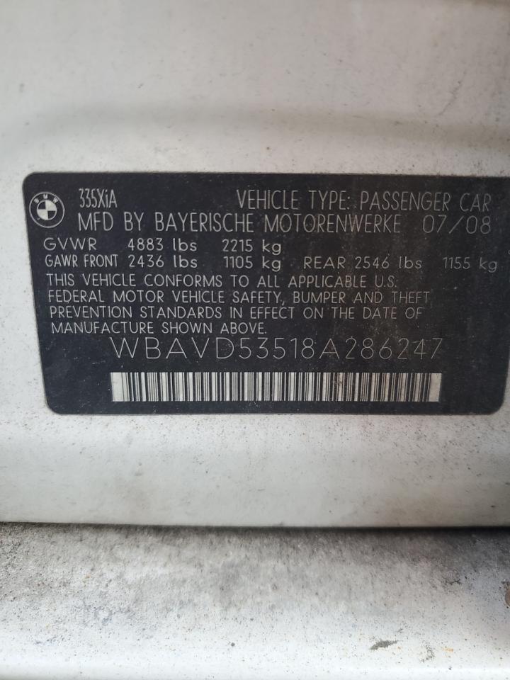 2008 BMW 335 Xi VIN: WBAVD53518A286247 Lot: 63559165