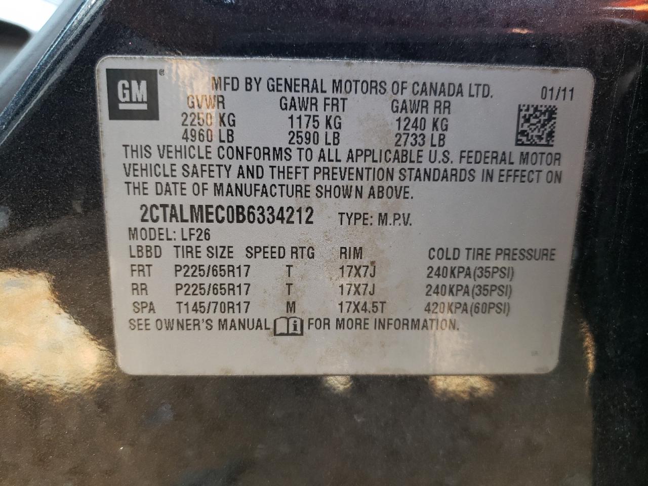 2011 GMC Terrain Sle VIN: 2CTALMEC0B6334212 Lot: 62692505