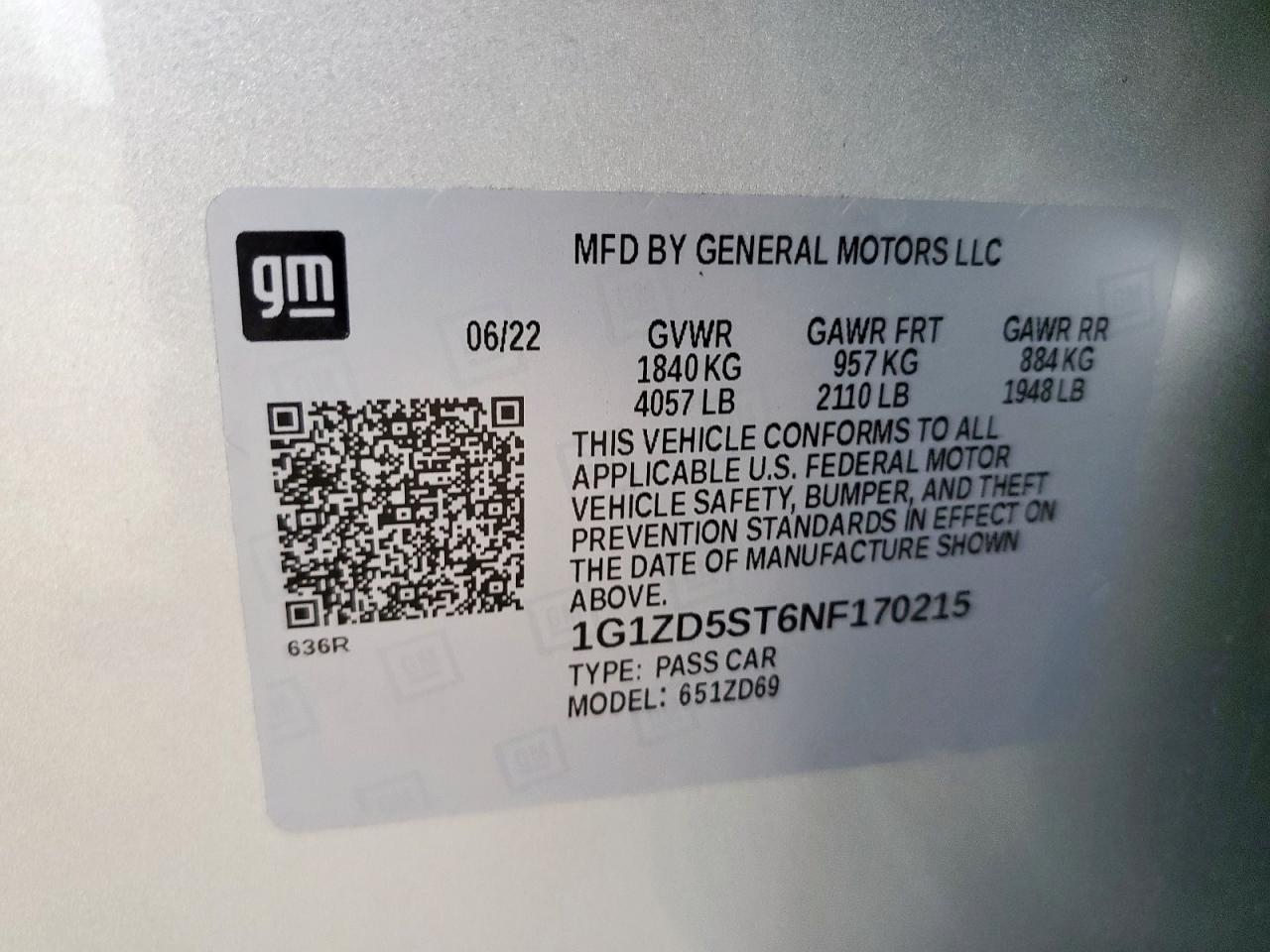 2022 Chevrolet Malibu Lt VIN: 1G1ZD5ST6NF170215 Lot: 65273935