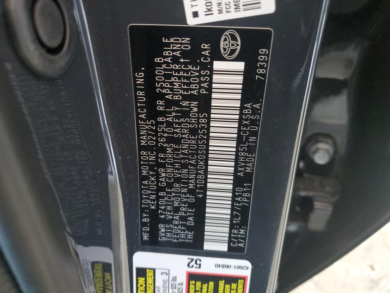 2025 Toyota Camry Xse VIN: 4T1DBADK0SU525385 Lot: 65622645