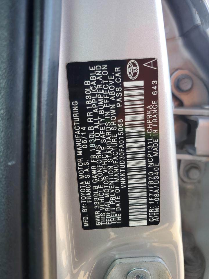 2015 Toyota Yaris VIN: VNKKTUD30FA015068 Lot: 66575635