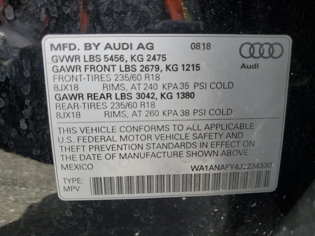 wa1anafy4j2234330 WA1ANAFY4J2234330 2018 Audi Q5 Premium