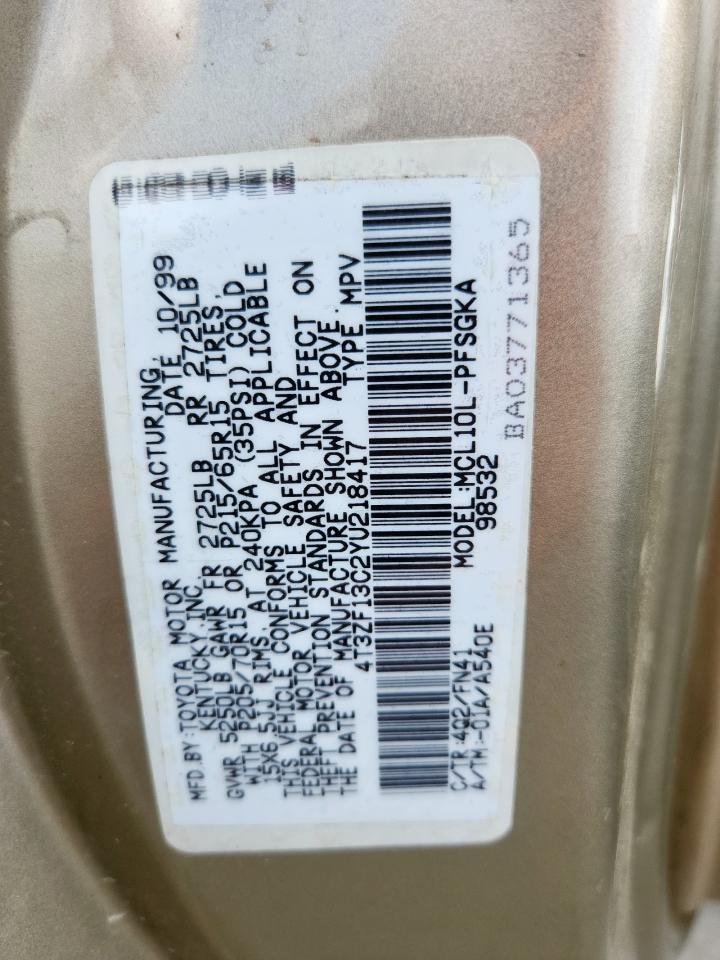 2000 Toyota Sienna Le VIN: 4T3ZF13C2YU218417 Lot: 63328035