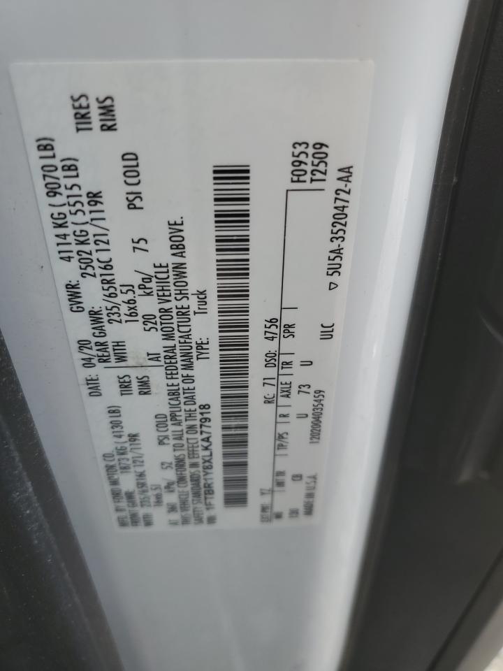 2020 Ford Transit T-250 VIN: 1FTBR1Y8XLKA77918 Lot: 65992755